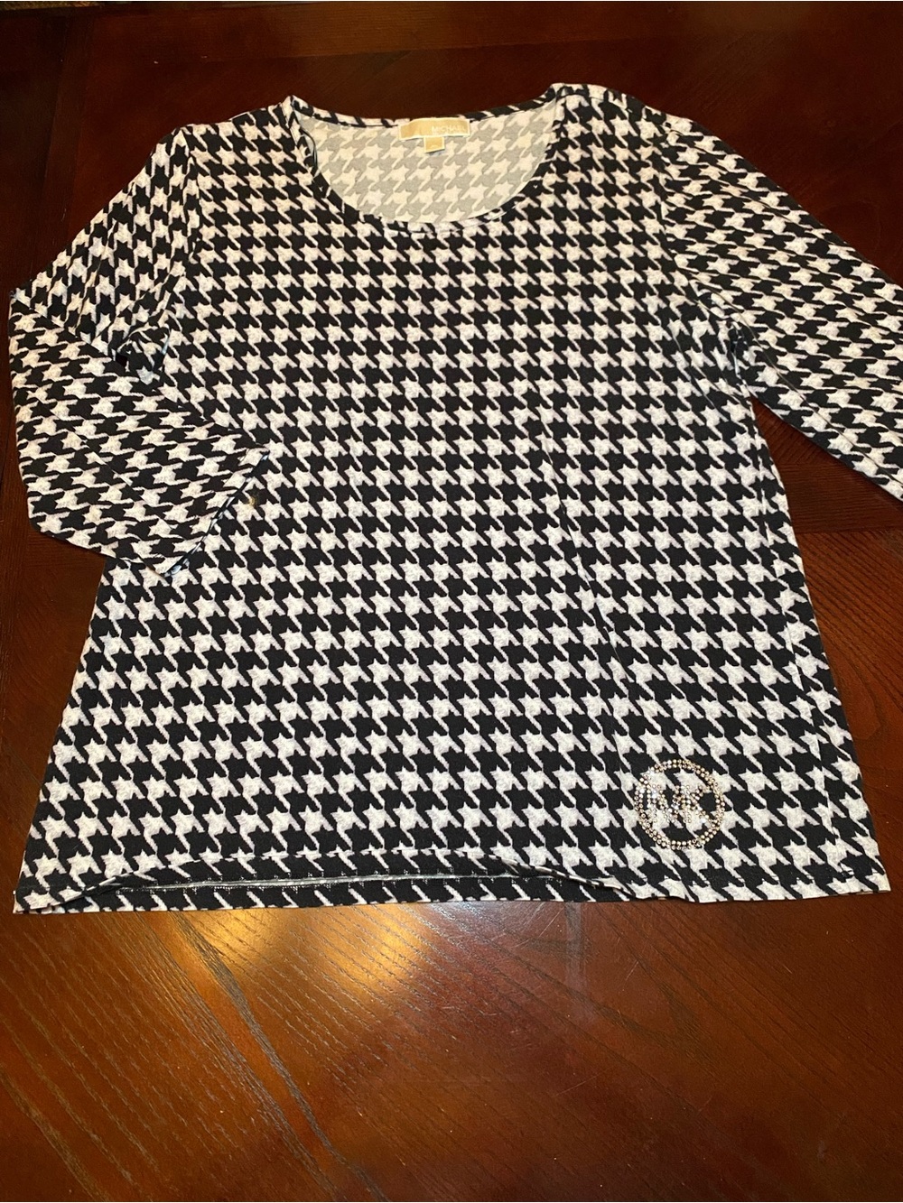 Michael Kors Black & White Houndstooth 3/4 Sleeve Top XL